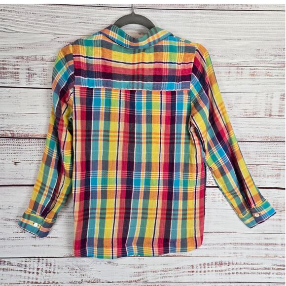 Soft Surroundings Kona Shores Plaid Button Shirt Sz PS Lace Detail Rainbow Color - Picture 3 of 13